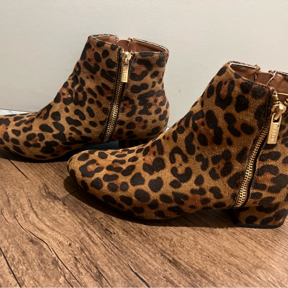 Leopard Print Ankle Boots with Side Zip - Brown/Black